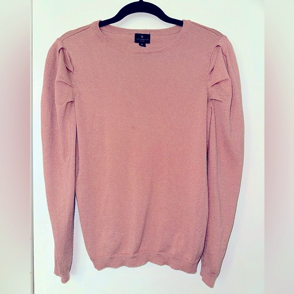 Worthington Pink Shimmer Sweater Puff Sleeve